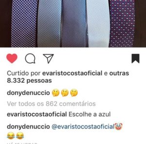 Em dúvida sobre qual gravata usar, Dony De Nuccio ganha ajuda de Evaristo Costa