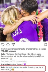 Comentário em rede social denuncia que Kaká pediu namorada em casamento