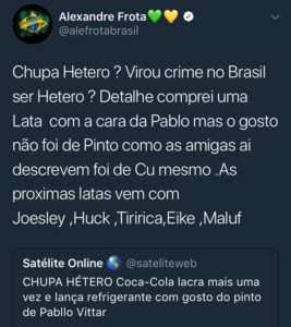 Recalque? Alexandre Frota se mostra furioso com a lata de Coca-Cola com a foto de Pabllo Vittar