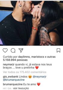 "Eu te amo", declara Bruna Marquezine em postagem de Neymar