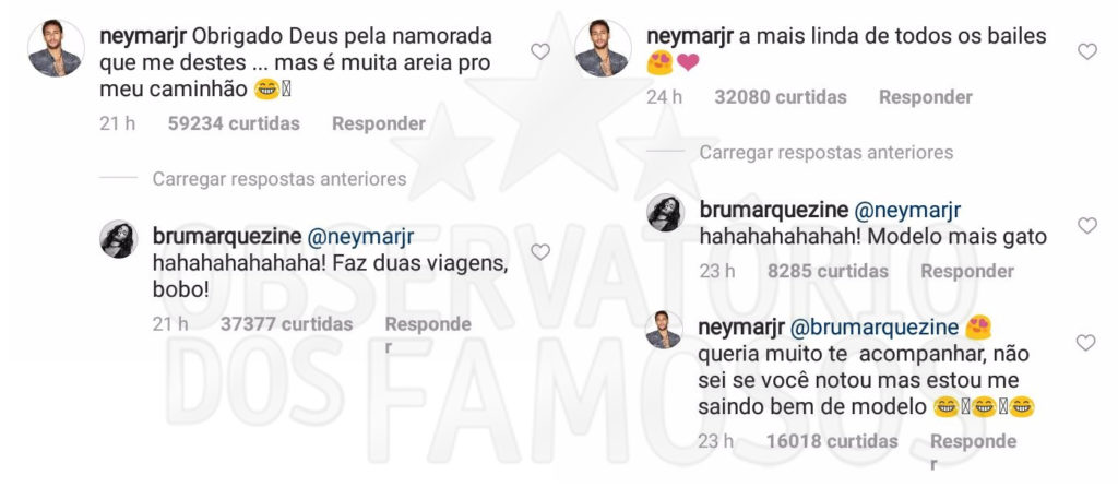Neymar e Bruna Marquezine trocam elogios