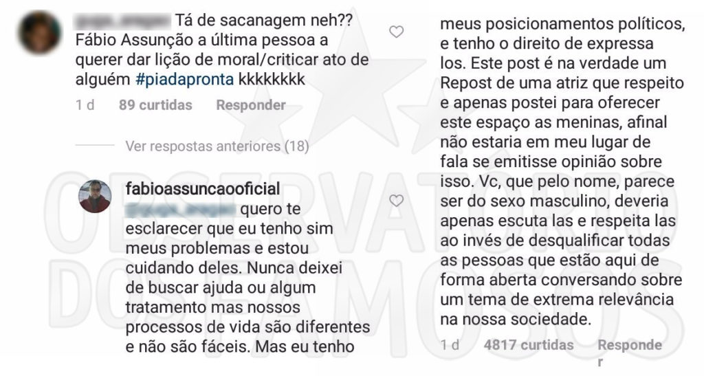 Fábio Assunção responde internauta