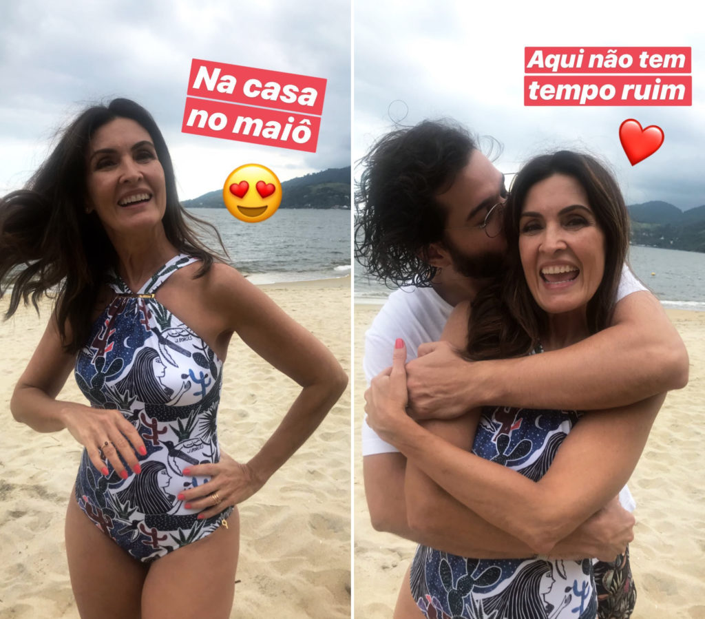 Fátima Bernardes e Túlio Gadêlha juntos na praia