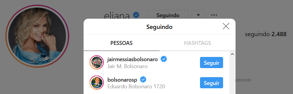 Eliana passa a seguir família Bolsonaro
