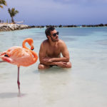 Marcos Veras posa com flamingos em Aruba