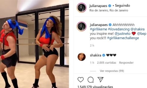 Shakira comenta vídeo de Juliana Paes (Foto: Reprodução/Instagram)