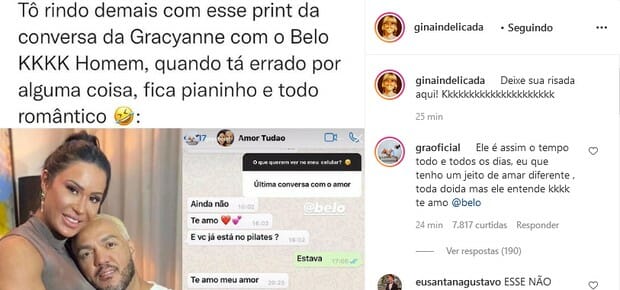 Gracyanne Barbosa expõe mensagens com Belo e detalhe viraliza (Foto: Reprodução/Instagram)