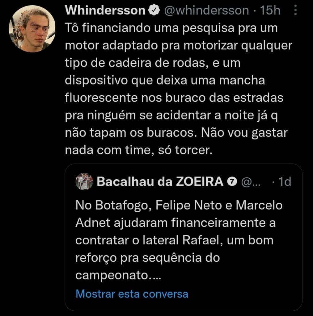 Whindersson se nega a investir no Vasco (Foto: Reprodução/Twitter)
