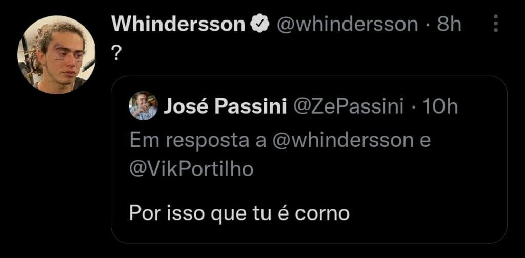 José Passini responde Whindersson, que fica sem entender (Foto: Reprodução/Twitter)
