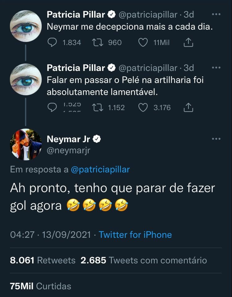 Patricia Pillar critica fala de Neymar sobre Pelé e jogador responde