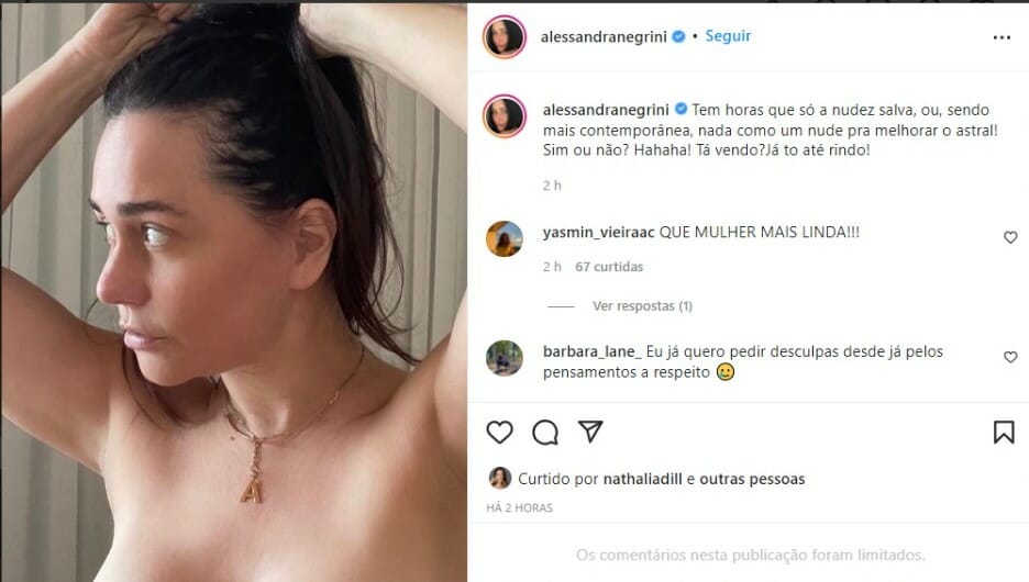 Alessandra Negrini aparece nua em clique (Foto: Reprodução/Instagram)