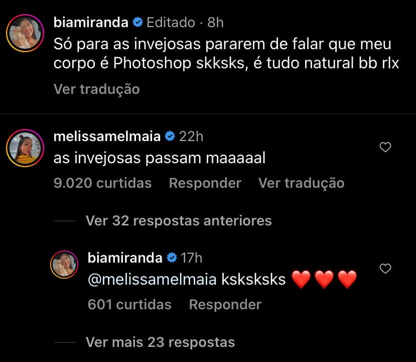 Mel Maia comenta vídeo de Bia Miranda (Foto: Reprodução/Instagram)