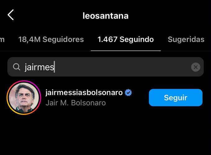 Leo Santana segue Bolsonaro nas redes sociais