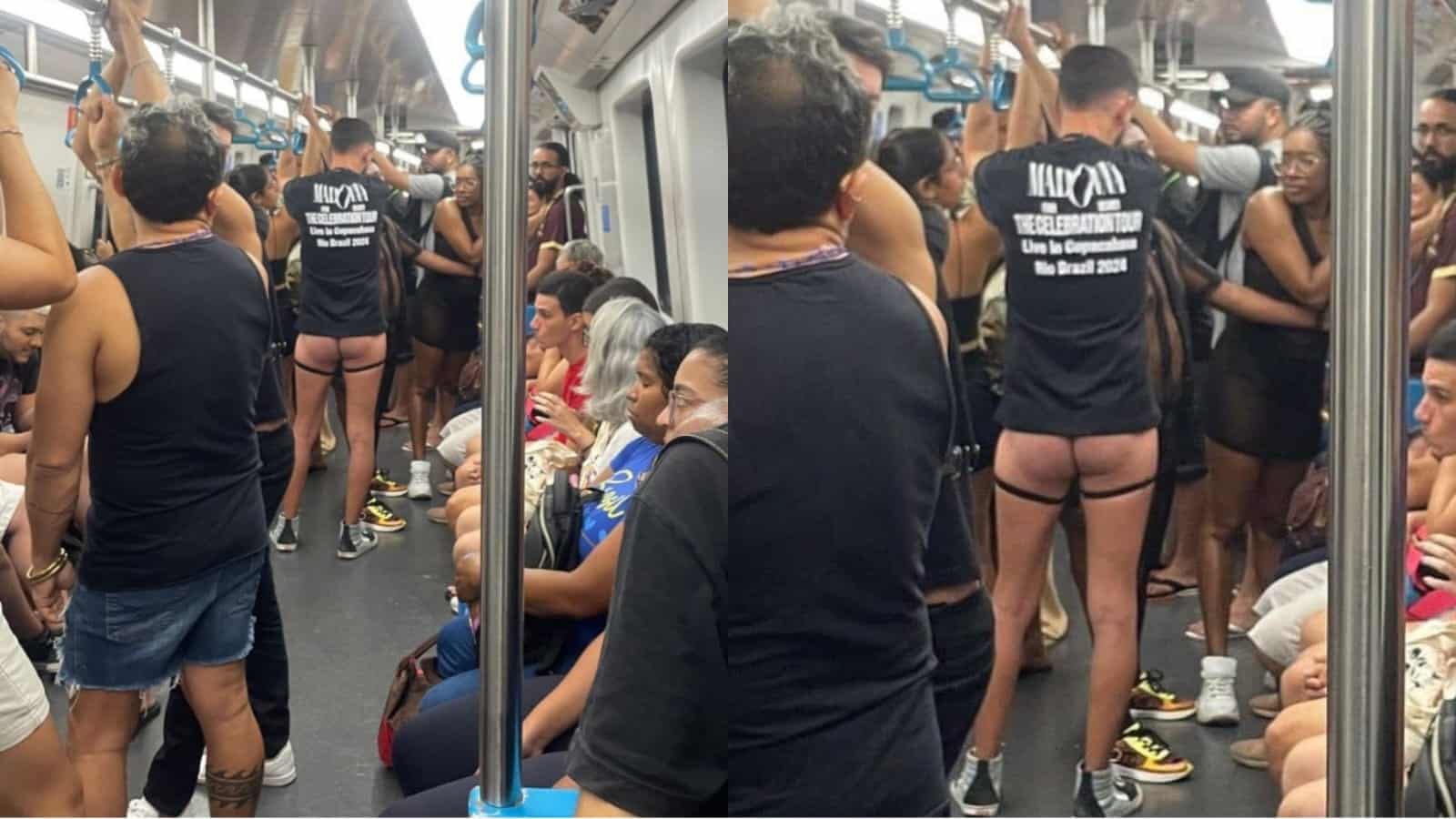 Fã de Madonna vai ao show pelado no metrô do Rio de Janeiro e choca passageiros